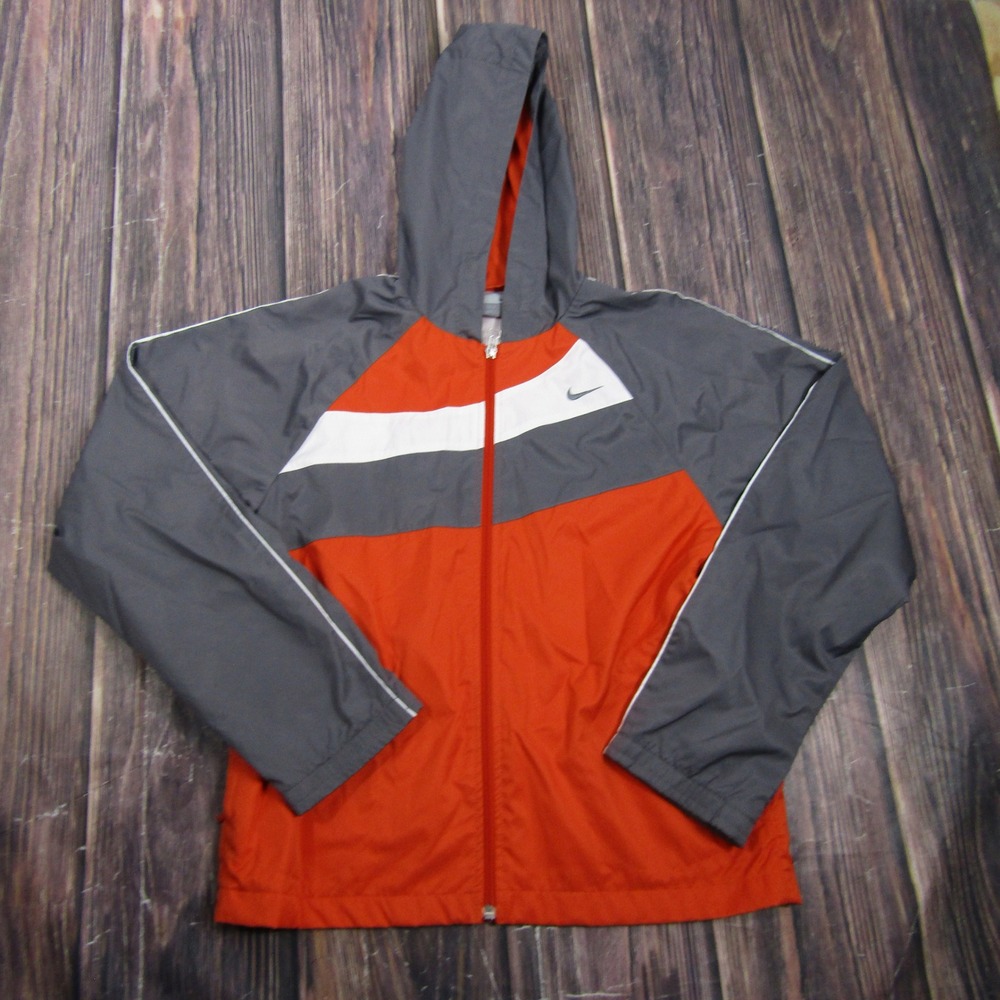 Nike Windbreaker Jacket Women S Orange Grey Colorblock Full Zip Hooded 00194